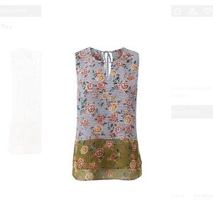 Cabi “Wish Top” - Floral and Striped Sleeveless Blouse